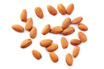 Almonds kernel isolated on white background. Top view