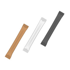 Sugar stick packets, blank individual package - vector mock-up