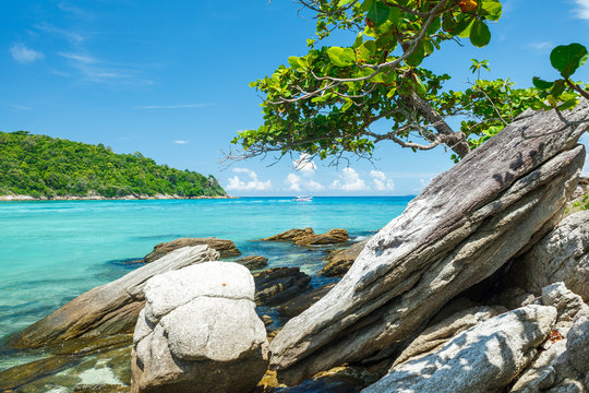 a beach and a bay on the Koh Racha Yai island in Thailand at the Phuket