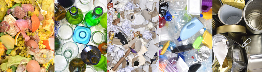 recycling, tin can,plastic,paper,glass and organic - obrazy, fototapety, plakaty