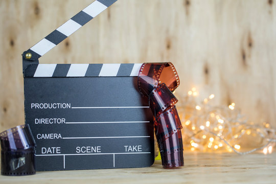 Film. Movie clapper and negative film , Cinema , Video Concept