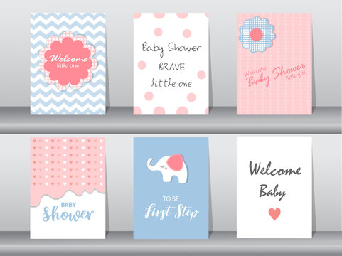 
Set of baby shower invitation cards,poster,template,greeting cards,animal,elephant,dot,Vector illustrations
