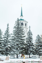 a stone church of the Saviour in winter