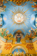 an interior of the Church of the Intercession of the Holy Virgin by sunny winter day
