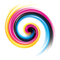 Fototapeta na wymiar Vector swirl background of primary colors printing process: CMYK