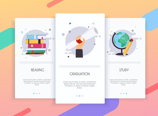 Obraz na płótnie Canvas Onboarding screens user interface kit for mobile app templates concept of education. Concept for web banners, websites, infographics.