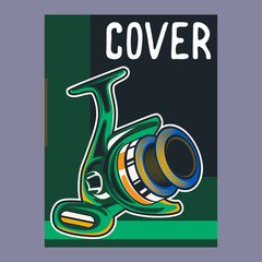 Fishing Retro Poster: Inflatable Boat and Equipment for Fishing. Vector illustration