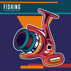 Fishing Retro Poster: Inflatable Boat and Equipment for Fishing. Vector illustration