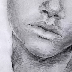 lips of a girl.  face sketch. drawing pencil strokes.