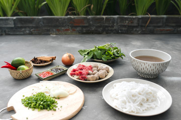 deconstructed pho laid out with all ingredients