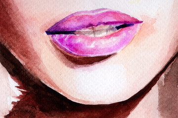 purple lipstick. lips watercolor