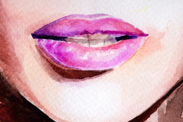 purple lipstick. lips watercolor