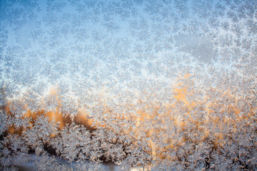 frost texture on the window glass in winter