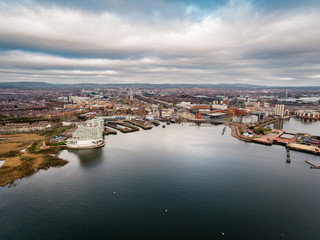 Fototapeta na wymiar Aerial view of Cardiff Bay, the Capital of Wales, UK
