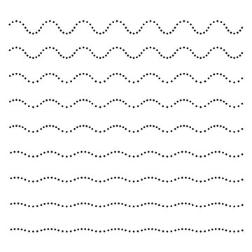 Set of wavy horizontal dots lines. Vector design element