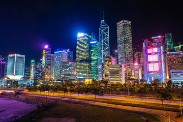 香港島 高層ビル群 夜景