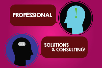 Conceptual hand writing showing Professional Solutions And Consulting. Business photo text Business strategy good services Messenger Room with Chat Heads Speech Bubbles Punctuations
