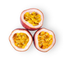 Passion fruit isolated on the white background. top view