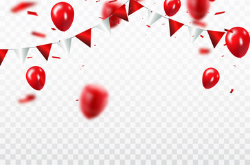 Red balloons, confetti concept design template Happy Valentine's Day, background Celebration Vector illustration.