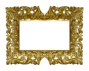 Golden frame for paintings, mirrors or photo isolated on white background