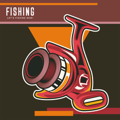 Fishing place advertisement retro poster for fisher courses or fish catch adventure