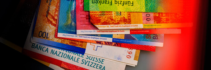 Swiss new banknotes.  Web banner.