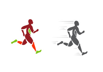 Fototapeta na wymiar man running icon design ,silhouette sign,sport, jogging, health, joy, athlete, 