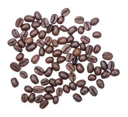 Coffee beans. Isolated on a white background, Top view