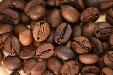 coffee beans in a small wicker basket
