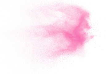 Pink powder explosion on white background.