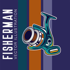 Vintage deep sea fishing poster with hands holding fishing rod