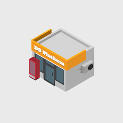 isometric shop and supermarket with awnings vector illustration