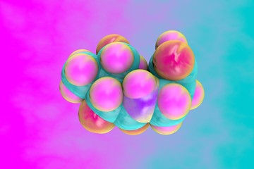 Molecular model of pantothenic acid, vitamin B5, a water-soluble vitamin. Healthy life concept. Medical background. Scientific background. 3d illustration
