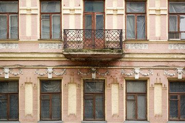 Facade of abandoned historic building architecture in Europe