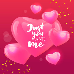 Happy Valentine's Day hand drawn brush lettering with long shadow, isolated on rich red background. Perfect for holiday flat design. Vector illustration. slogan