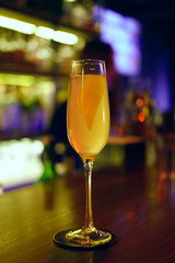 Southside cocktail on bar counter (soft focus photo taken in poor lighting conditions, contains some noise)
