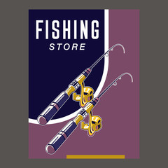 Gone fishing poster with fish, fisherman equipment and tackle sketch