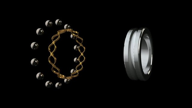 3D animation of ball bearing in zero gravity. Alpha channel on