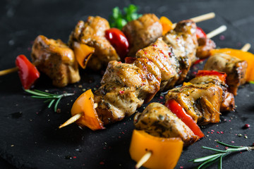 Juicy kebab of chicken and bell peppers