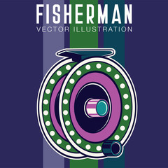 Fishing club vintage logo design, emblem of the trout fishermen, grange print stamps, fisher typography emblem, Vector
