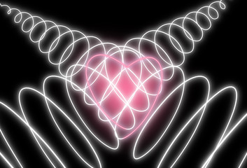 Abstract neon heart shape on dark background. Design for Happy Valentine's Day