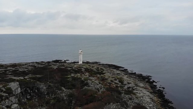 Aerial video by a lighthouse in Varberg, Sweden