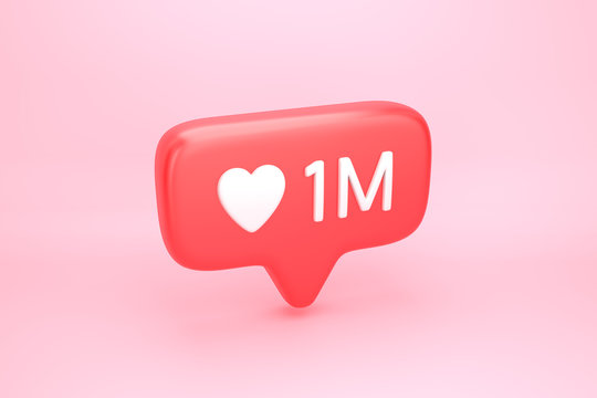 One million likes social media notification with heart icon