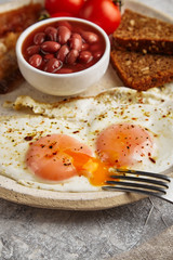 The English breakfast with egg and juice