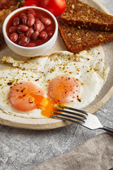 The English breakfast with egg and juice