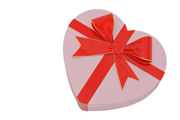 Gift heart valentine box on white background. 3D illustration.