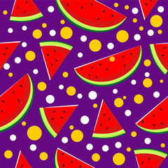 Seamless pattern of watermelon with in purple color background. Vector illustration for banner, wallpaper, textile, fashion, card, banner.