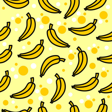 Seamless pattern of banana with in yellow color background. Vector illustration for banner, wallpaper, textile, fashion, card, banner.