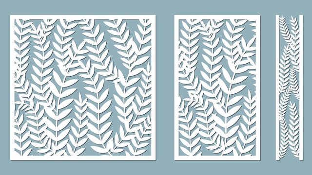 Set template for cutting. Fern Leaves pattern. Laser cut. Vector illustration. Pattern for the laser cut, serigraphy, plotter and screen printing.