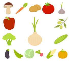 Different kinds of vegetables cartoon icons in set collection for design. Vegetables and vitamins vector symbol stock web illustration.